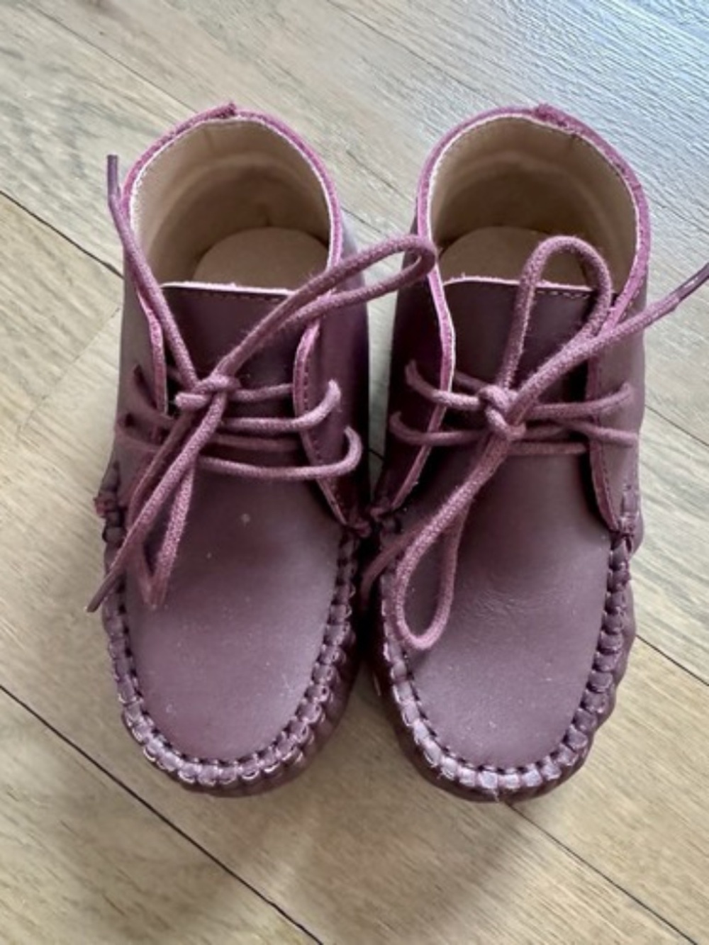 Perroquet leather toddler burgundy lace up shoes moccasin booties size 24 EU
